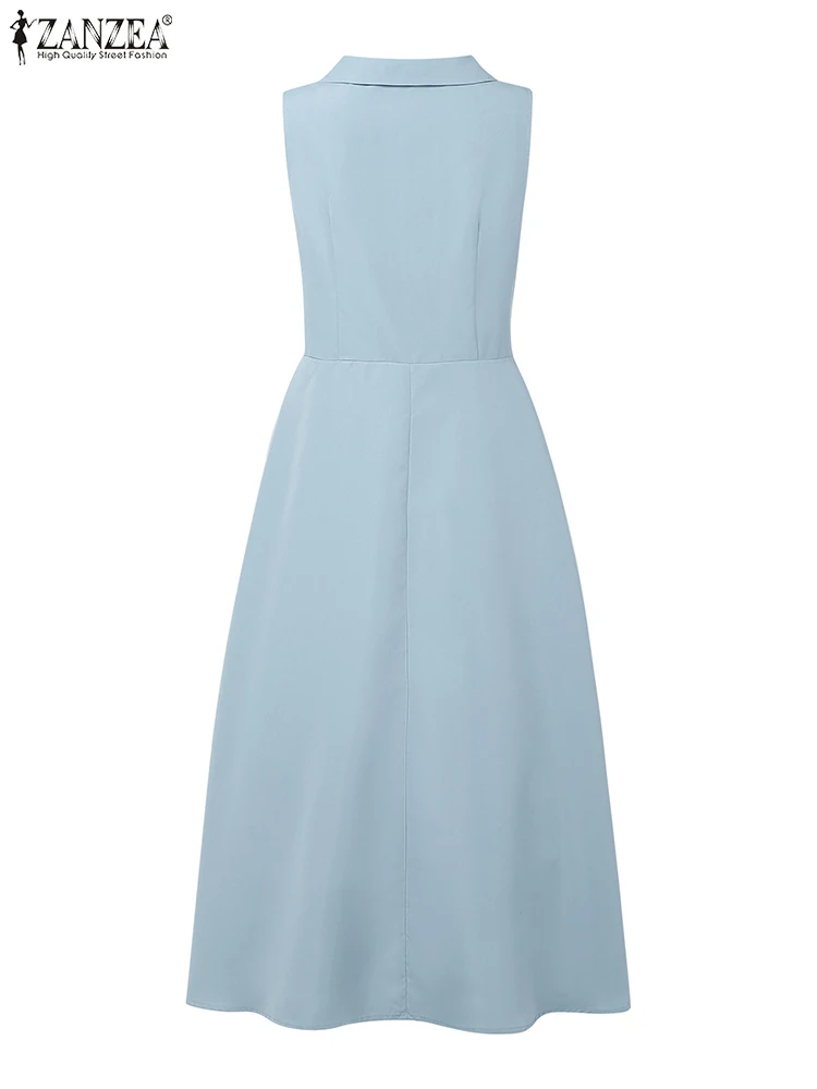ZANZEA Elegant Party Dress แฟชั่นผู้หญิง V คอเอวชุด 2025 สไตล์ Solid สายทํางาน OL Sundress จีบ Vestidos Robe