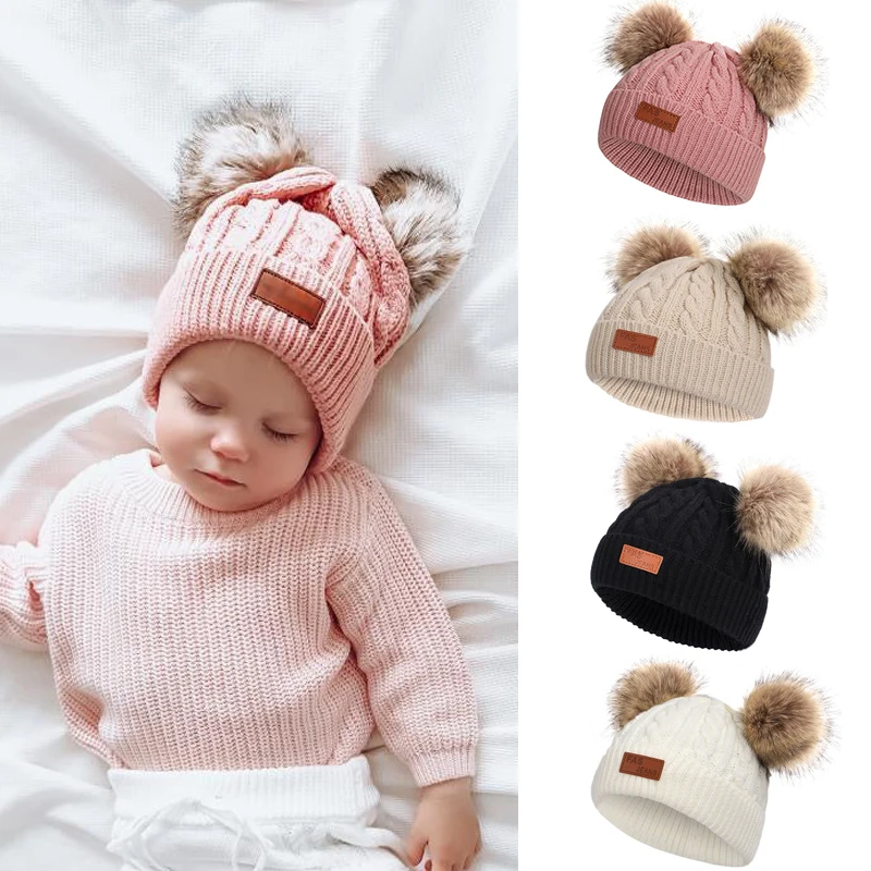 Winter Warm Children Wool Hat Toddler Kids Baby Girls Pompom Hat Pure Color Beanie Cap Windproof Outdoor Baby Accessories