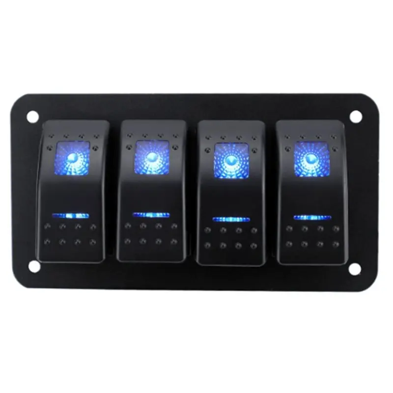 

ABUI-For Truck Boat Car 4 Gang Dual LED Marine Rocker Switch Panel Circuit Breaker Lighter Socket