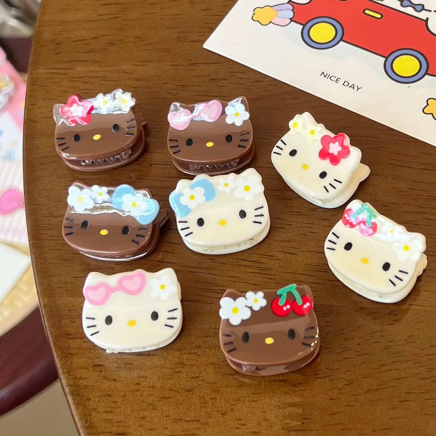 Mini pince à gratter rétro en peau noire KT Cat, petite pince à gratter en forme de cœur pour fille douce, bandeau de dessin animé japonais mignon pour femmes