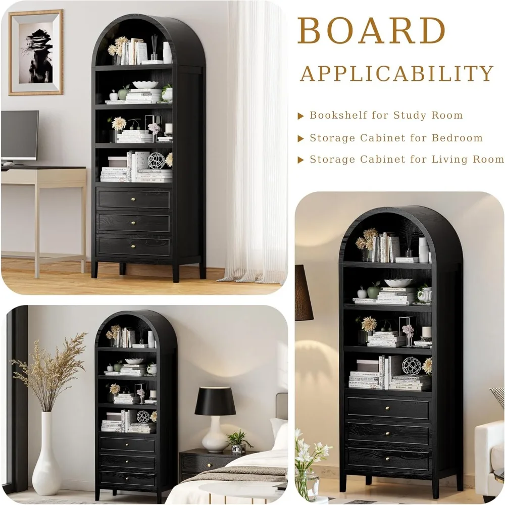 Арочный шкаф для хранения, Арочный книжный шкаф, Современный кухонный шкаф для фермерского дома с 3 большими ящиками и регулируемыми полками, Мульт.