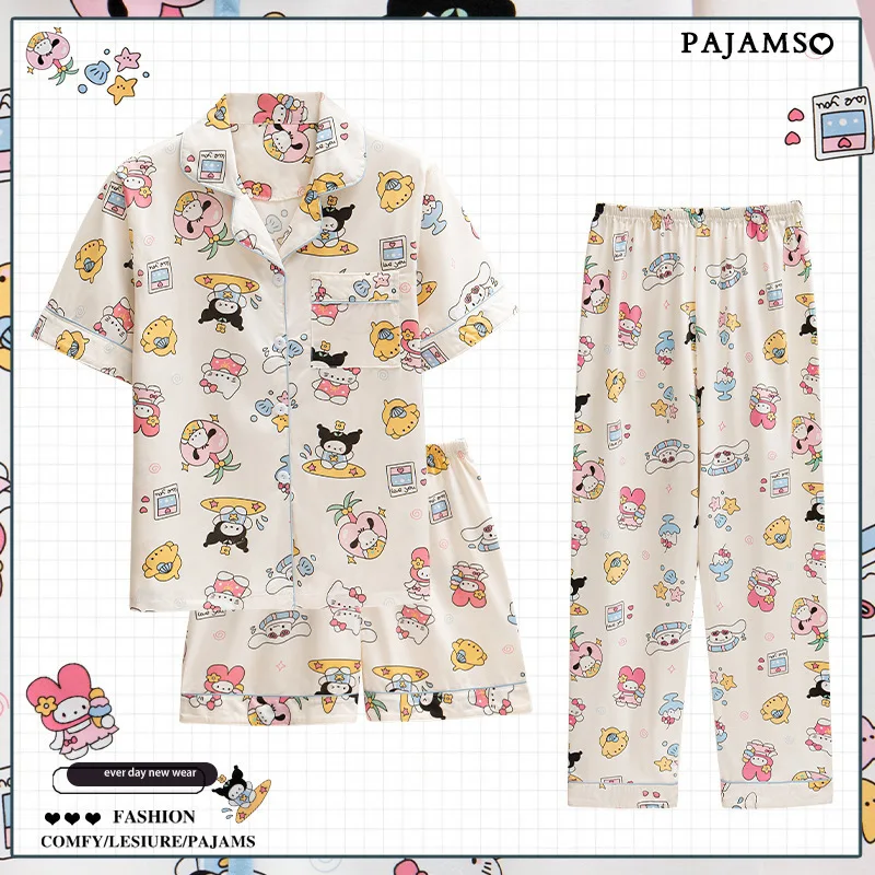 2024 New Hello Kitty Short Sleeve Cotton Pajamas Set, Cute and Comfortable  kuromi Home Clothes