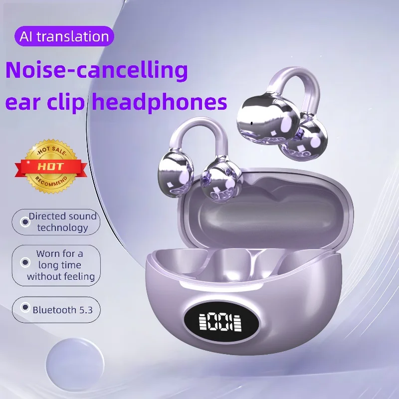 W19 AI ترجمة سماعات لاسلكية بلوتوث 5.3 مرحبا الدقة الترا مفتوحة سماعات الأذن أقراط 4-Mic ENC كليب على مشبك أذن براعم سماعة الرأس #1