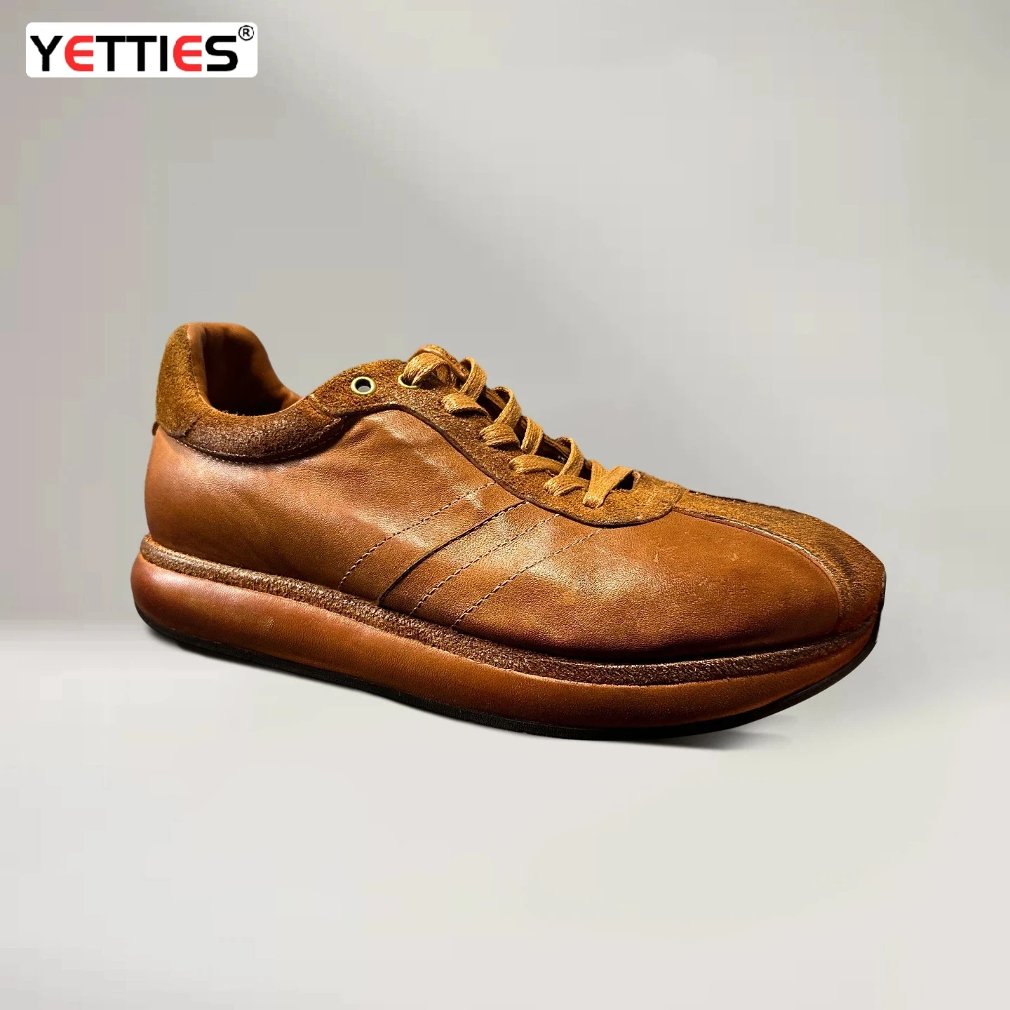 Men's 2026 Vintage Distressed Horsehide Sneakers | Retro German Army Trainers | Hand-Rubbed Chunky Sole Lace-Up Casual Shoes