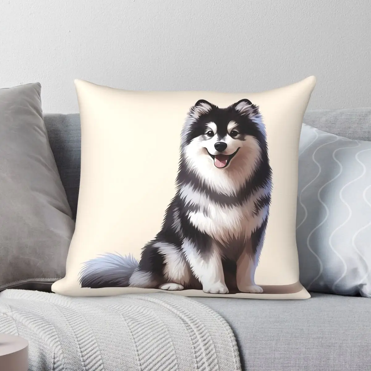 Funda de Almohada Pomsky Negra y Blanca para Adultos, de Poliéster, Lino y Terciopelo, con Cierre Decorativo, Funda de Cojín para Sofá, Venta al por Mayor