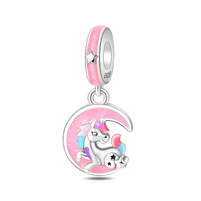 

New 925 Sterling Silver Girl Pony Charms Pendant For Women Fit Original Bracelet DIY Birthday Party Jewelry Gifts