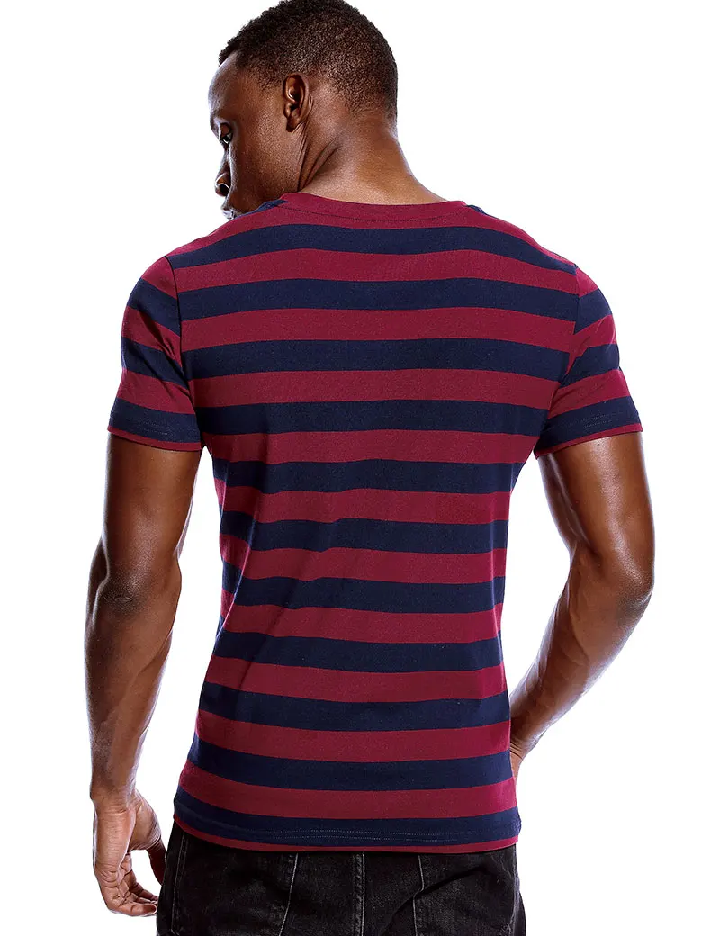 Striped T Shirt for Men Even Stripe Shirt Male Top Tees Black and White Blue Short Sleeve O Neck Cotton TShirts Unisex