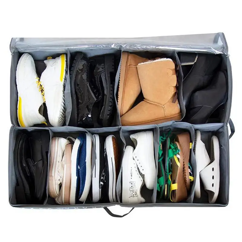 Foldable Under Bed Organizer Non-Woven Large Capacity Shoes Storage Box With Zipper Handle Dustproof Storage Box for bedroom