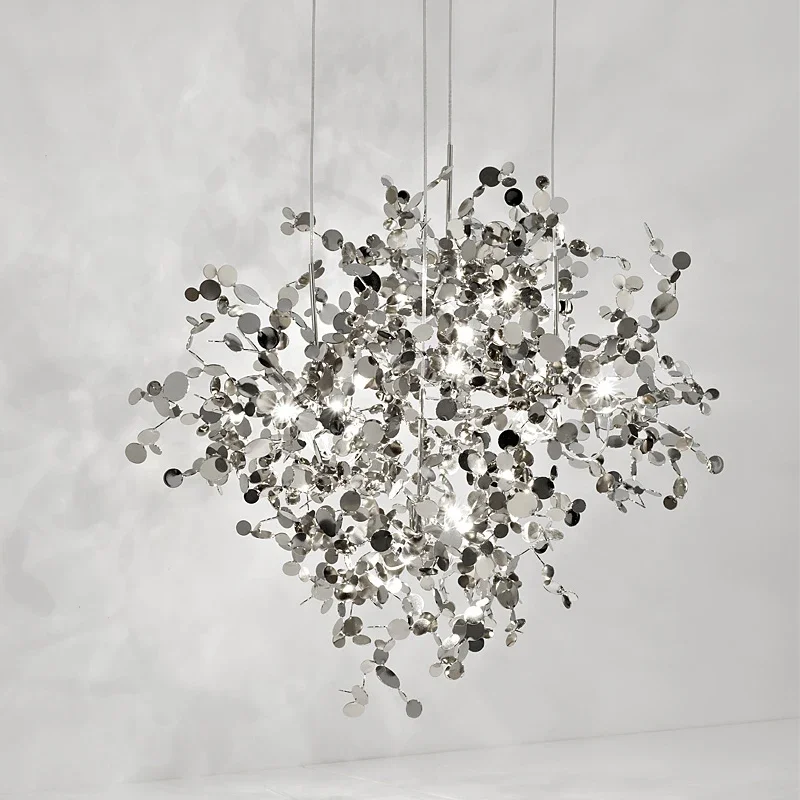 

Nordic Modern Personality Stainless Steel Chrome Leaf LED Chandelier Living Room Lamp Bar Table Lamp Dining Room