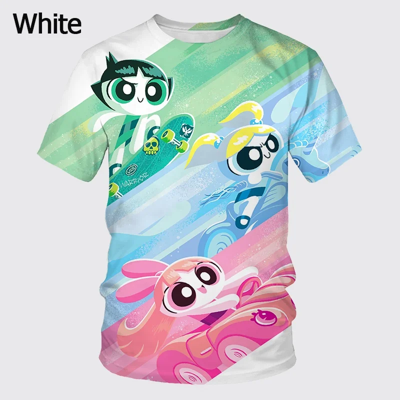 Summer New Cartoon Cute 3D Printing P-Powerpuff Girl Casual T-Shirts Children\'s Fashion Clothing Unisex Oversized Short Sleeves