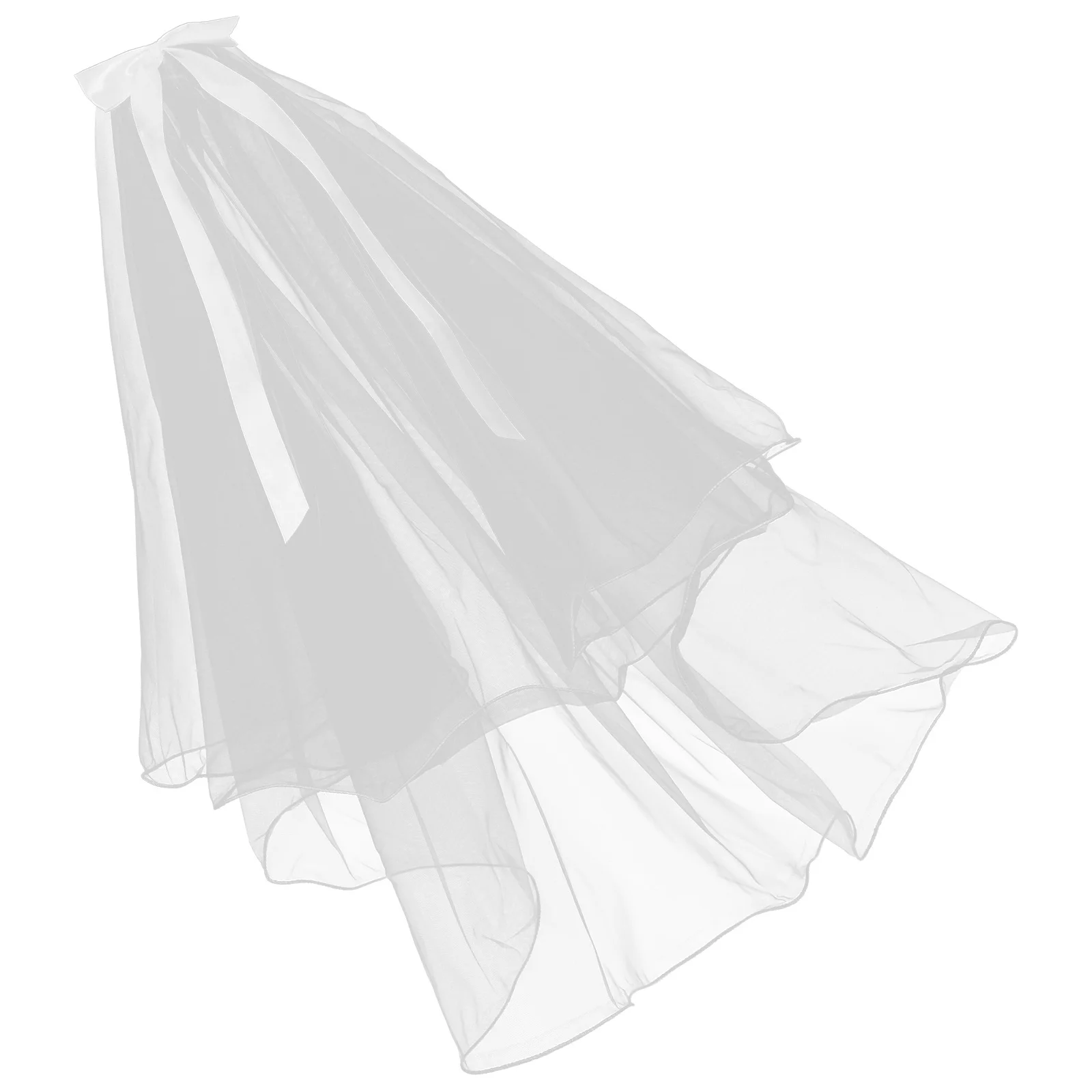 

Double Layer Roll Rim Bridal Veil Bowknot Decor Classic for Bride Wedding Bachelorette Role Play Photography
