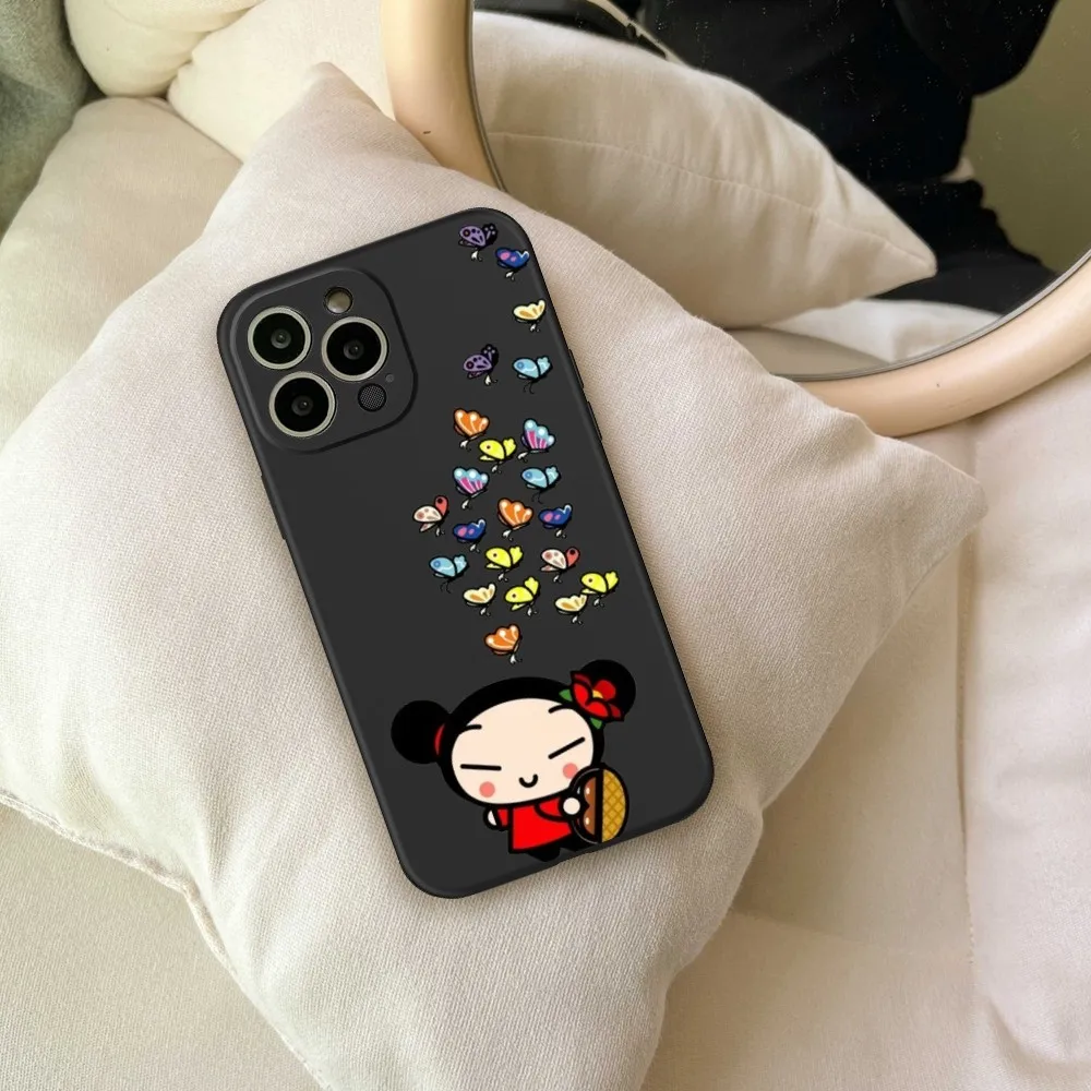 Fashion Cute cartoon Pucca Phone Case FOR IPhone 15 14 11 12 Pro 8 7 15 Plus 13 Pro MAX XR XS MINI Black Soft Covers