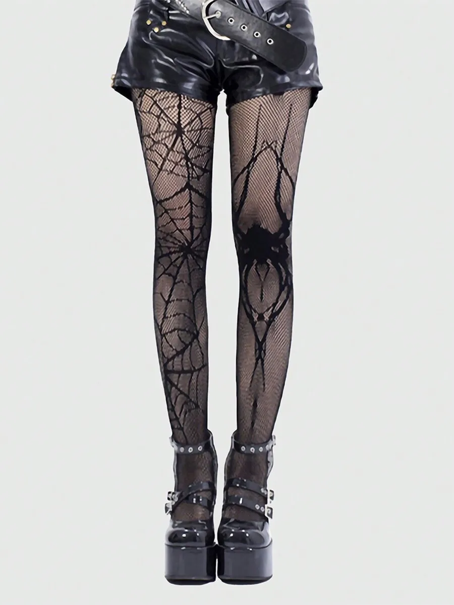 

Goth 2 Pairs Spider & Bat Design Fishnet Pantyhose, Halloween