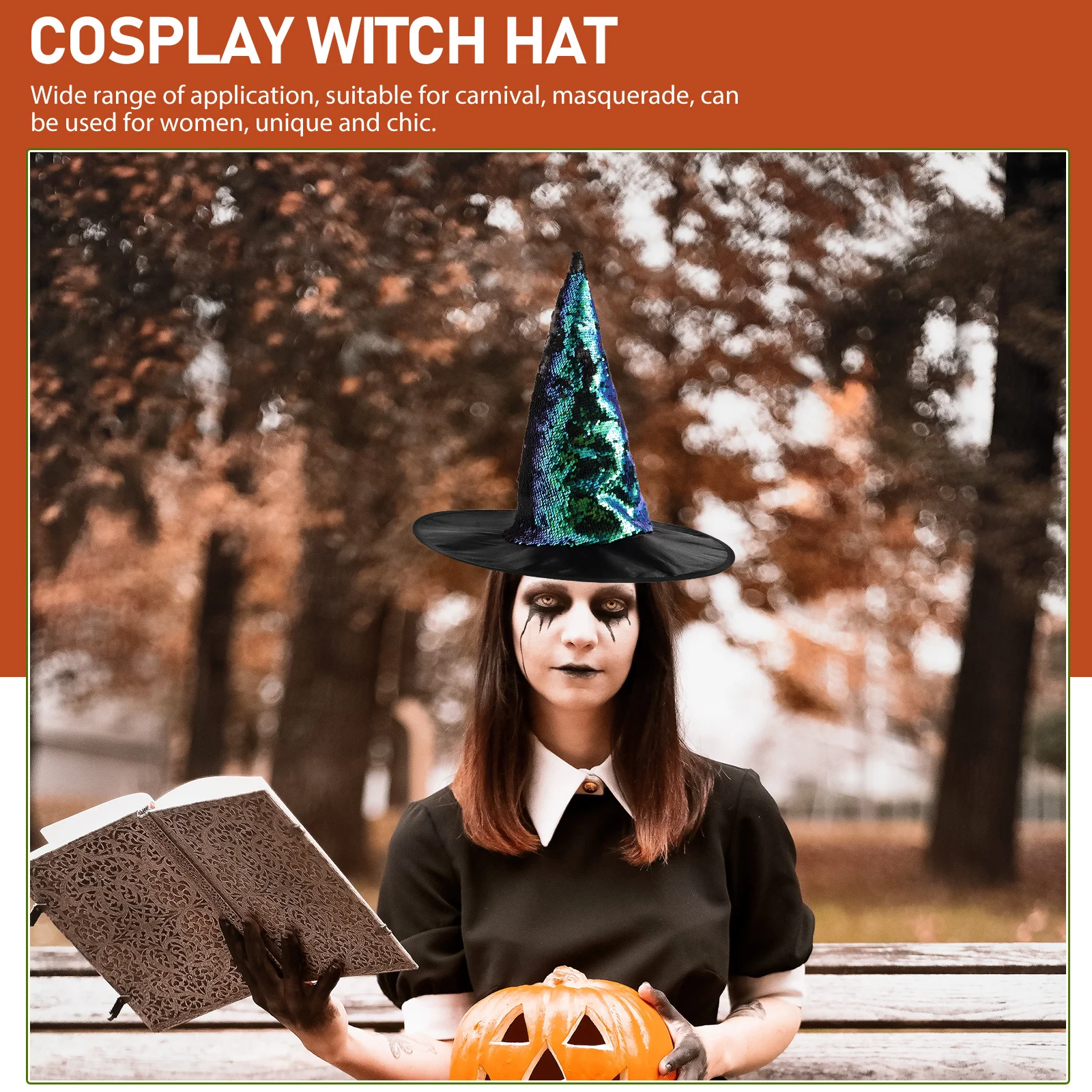 Chapeau de sorcière à paillettes pour Halloween, accessoire de Costume de Cosplay, vêtements confortables, décoration Durable pour fête pour femmes et filles
