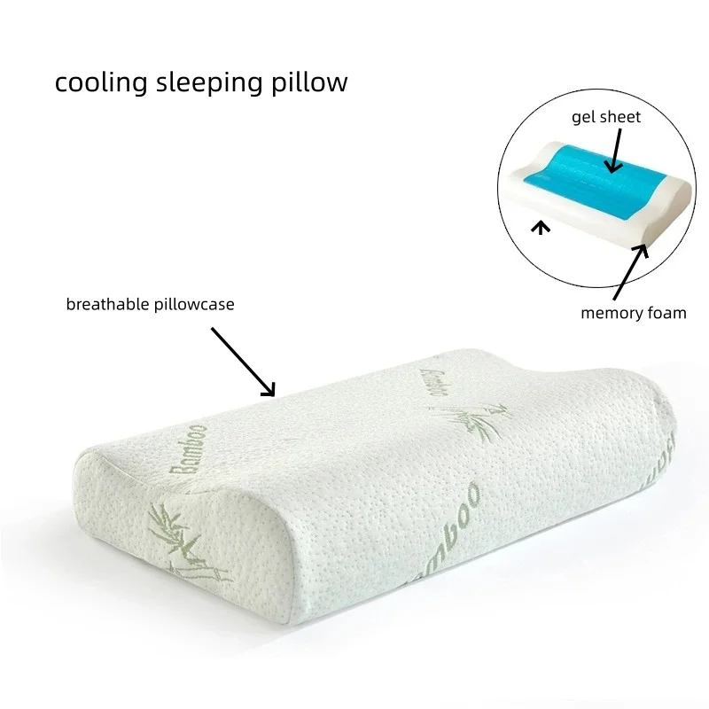 Ergonomic Contour Pillow Cooling Gel Memory Foam Filling Bamboo&Polyester Breathable Cover Cervical Neck Support Adult Pillow