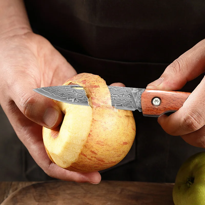 Hand-Forged VG10 Damascus Steel Folding Knife Razor Sharp Meat Slicing Fruit Paring Wooden Handle Professional Chef Kitchen Tool view 5