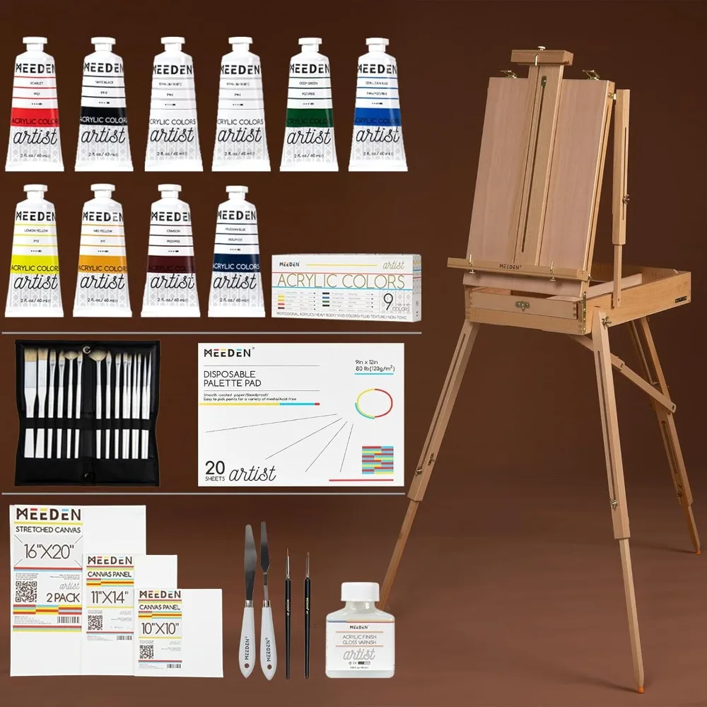 

Professional Artist French Easel Acrylic Painting Kit with Canvas Brushes Supplies