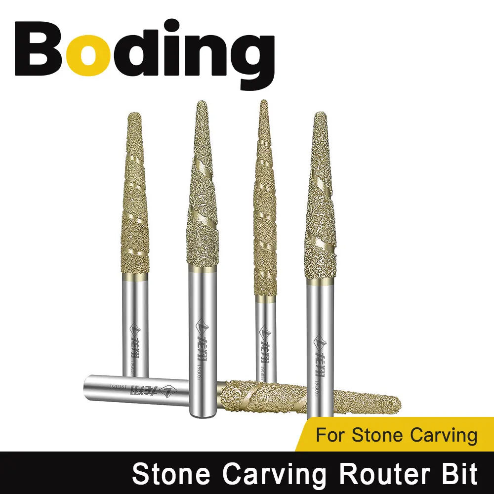 BODING Melt Melting CNC Stone Carving Router Bit Stone Carving Tools Deep Relief Lettering Granite Diamond Engraving Tool