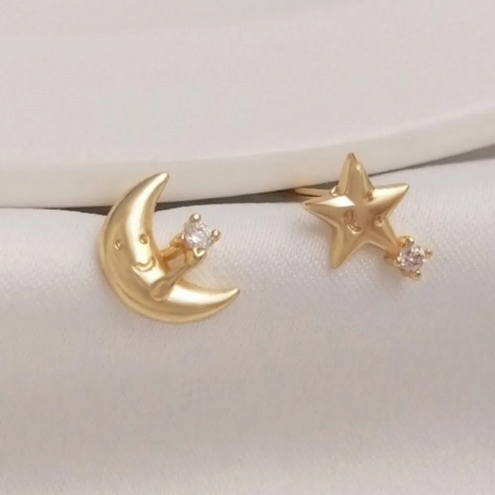 

Серьги со звездой и луной из циркона, медные бусины, 14-каратное золото, цвет звезды и луны, сделай сам, простые легкие роскошные серьги, аксессуары, материал