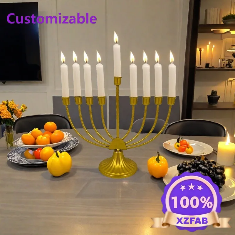 Hanukkah Nine-headed Candle Holder Israeli Holiday Decoration Multi-headed Candle Cup Retro Gold Wrought Iron Candle Holder