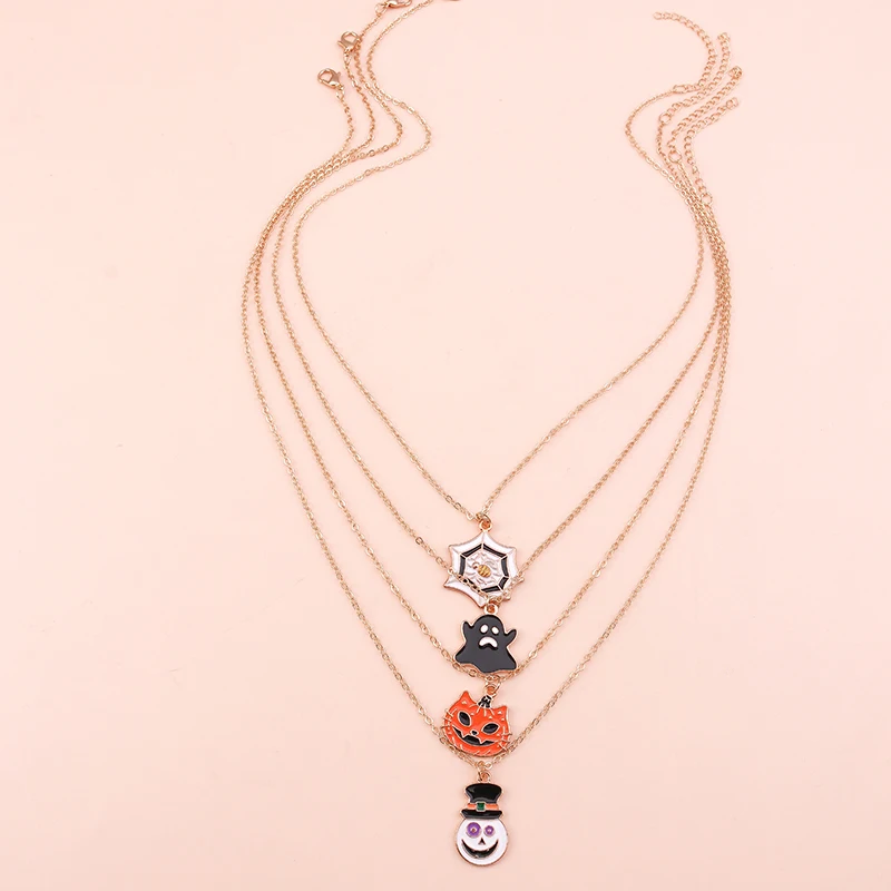 Aihua 4-teiliges Set mit niedlichen Halloween-Halsketten aus Emaille: Kürbis, Fledermaus, Mumie, Hexe, Skelett, Augapfel-Halskette für Damen, Halloween-Party-Schmuck – Detail 12
