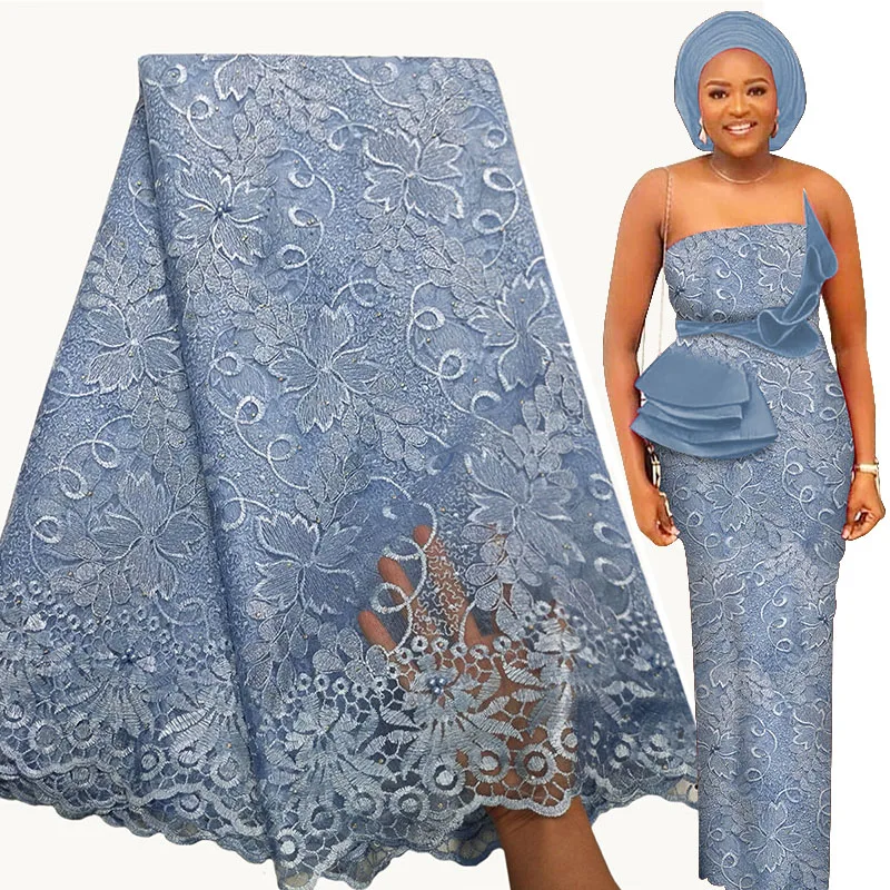 Bestway Elegant African Lace Fabric 5 Yards High Quality Rhinestone Soft French Tulle Nigerian Wedding Asoebi Women Dress Laces