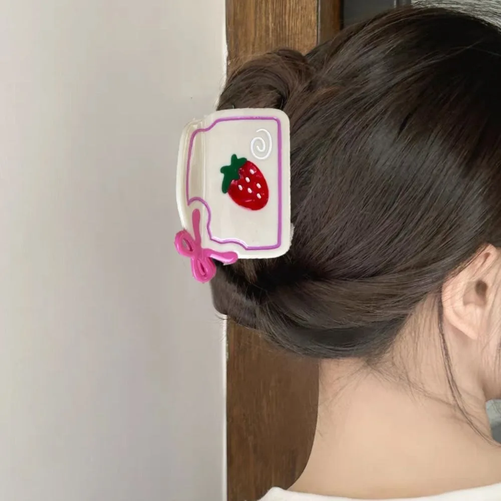 

Elegant Cute Strawberry Grab Clamps Bow Sweet Cartoon Hair Claw Headwear Geometry Acetic Acid Shark Clip Girls