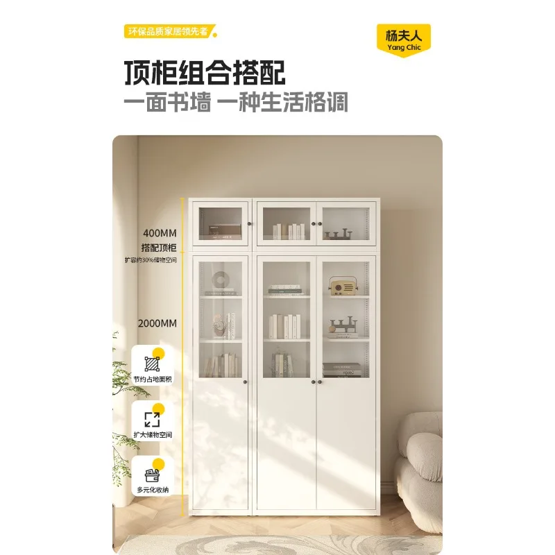 Wrought Iron Bookcase with Glass Door Display Cabinet Modern Simple Floor Bookshelf Living Room Storage Cabinet Household