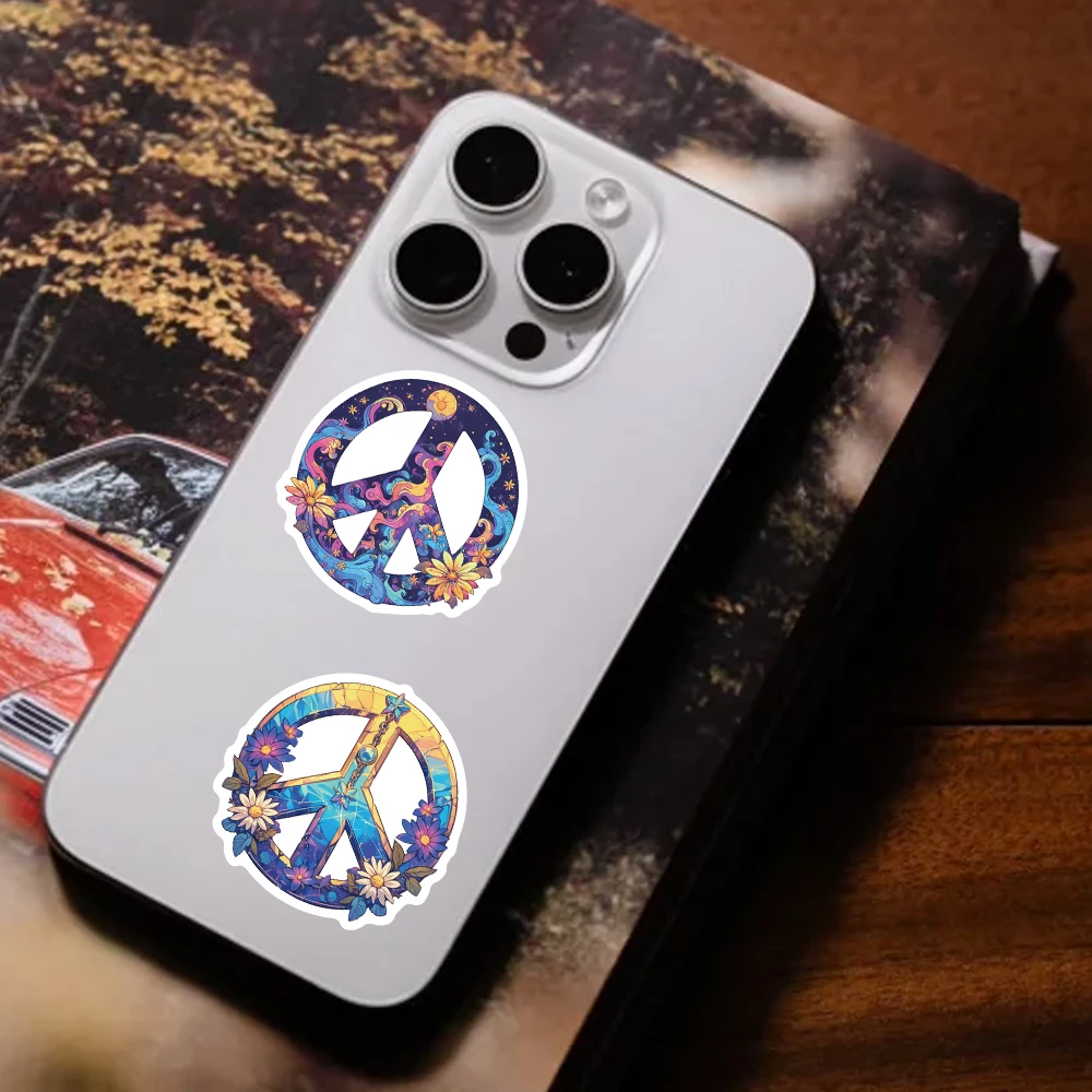 54 Stück Bohemian Peace Symbol Sticker Collection – Bunte Hippie-Kunstaufkleber für Handyhülle, Skateboard und Boho-Raumdekoration