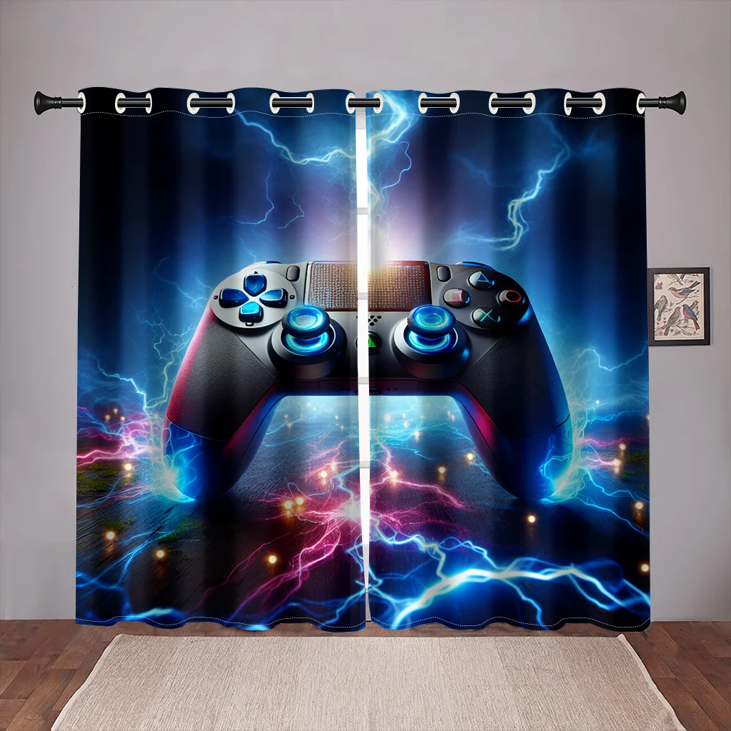 Shining Cool Gamepad Controller Switch Curtains for Boys Bedroom Window Drapes Game Players Living Room Home Decoration Kitchen