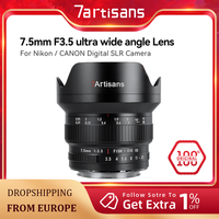 7artisans 7.5mm F3.5 Manual Focus APS-C 205° Ultra Wide-Angle Fisheye Lens For Canon EOS Rebel T7 Nikon F D750 D90 DSLR Cameras