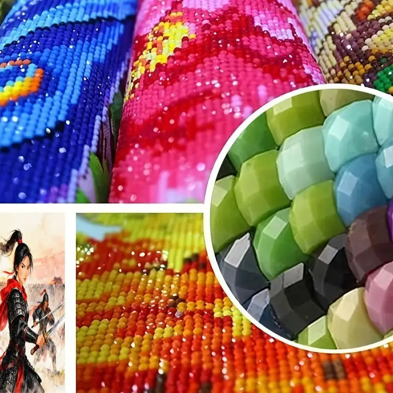 1 szt. Zestaw do samodzielnego wykonania obrazu diamentowego 5D, starożytna chińska wojowniczka, bohaterka trzymająca miecz, styl Mulan, zachód słońca z nietoperzami