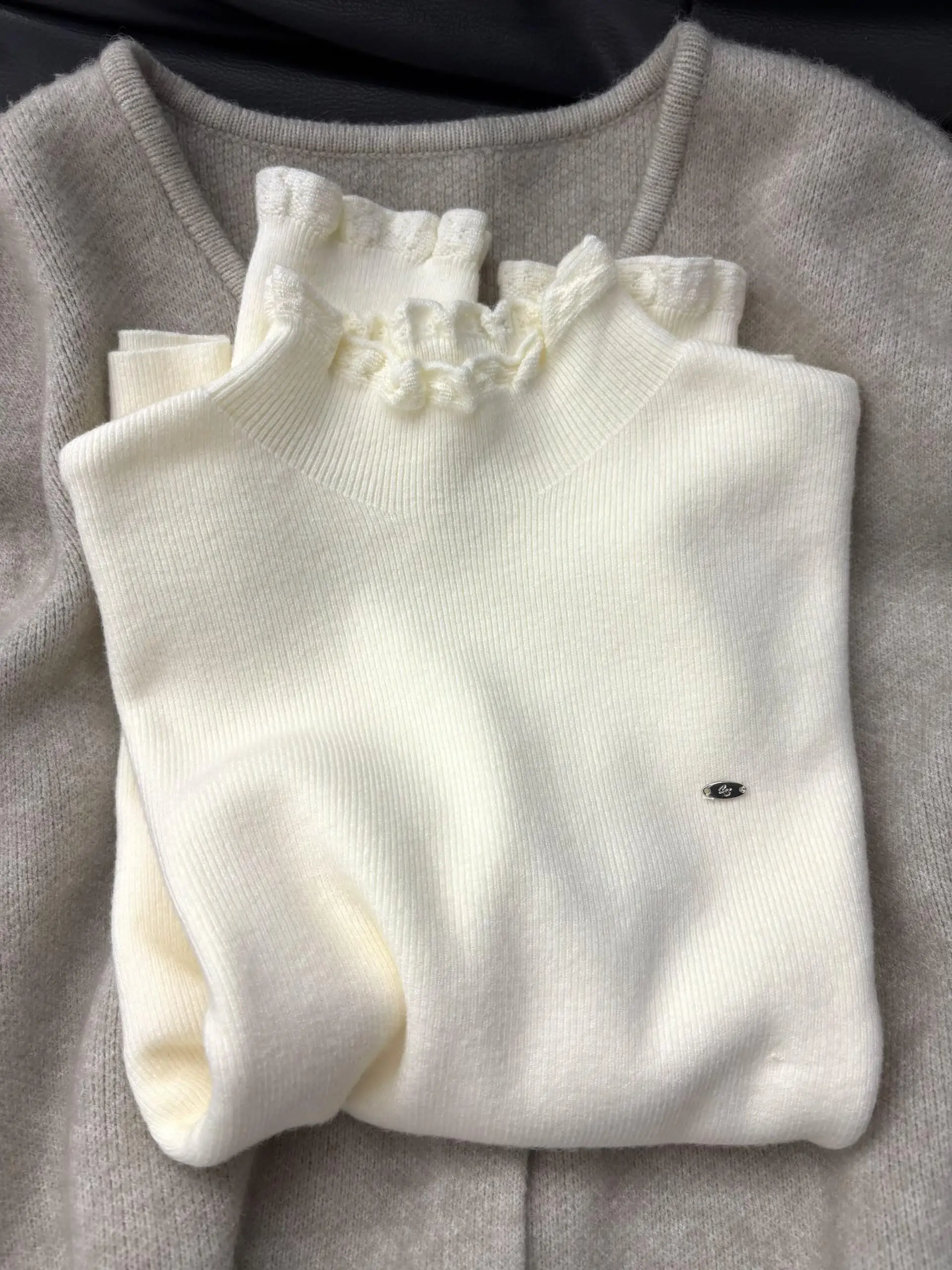 

Ruffle Collar Lace Knitted Sweater Women's Slim Fit Long Sve f High Collar Autumn Winter New Sle Versatile Base irt