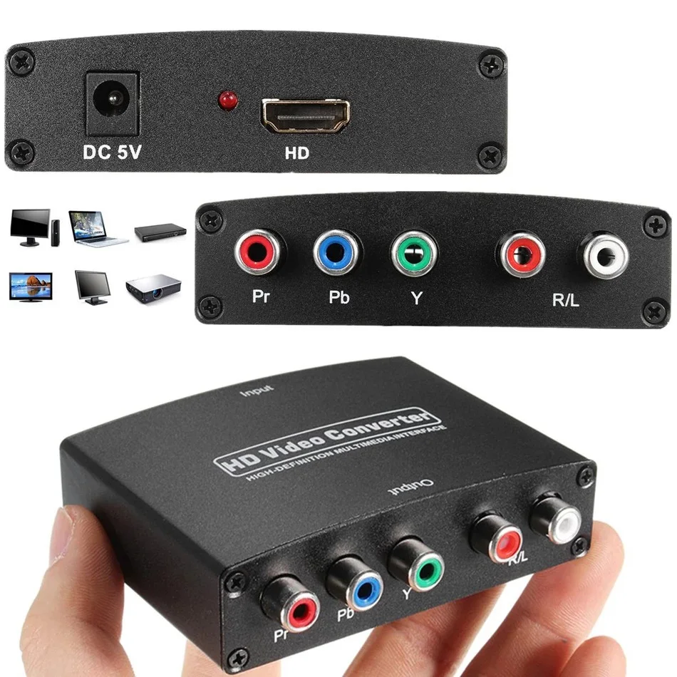 YPBPR Component 5 RCA Video R/L Audio Converter HDMI-Compatible Adapter Connector for DVD HDTV Monitor Projector 1080P Adapter