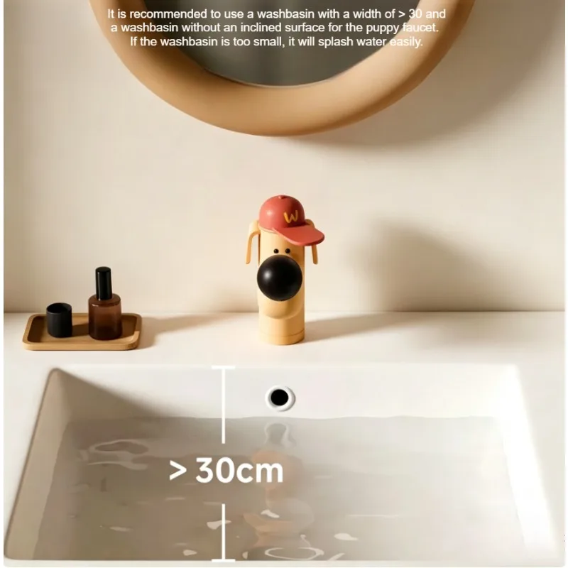 Cartoon dog creative washbasin faucet, cream wind bathroom hot and cold faucet, cute modeling sink faucet.