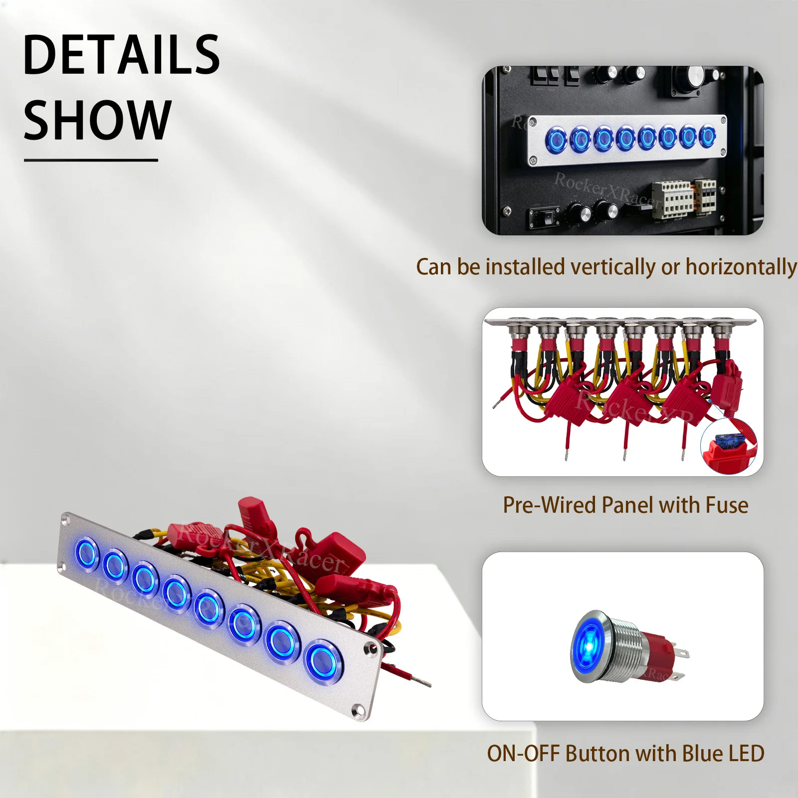 8 Gang Waterproof Switch Panel IP67 for Marine Boat RV Pre-Wired with Fuse Protection – LED ON-OFF Stainless Steel Button