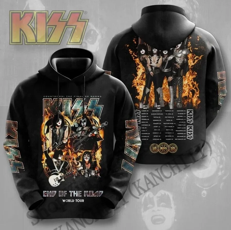 رجل جولة هوديس جديد روك قبلة الفرقة ثلاثية الأبعاد طباعة هوديي الرجال النساء موضة هوديي البلوز للجنسين رياضية الرجال الملابس سوداديراس