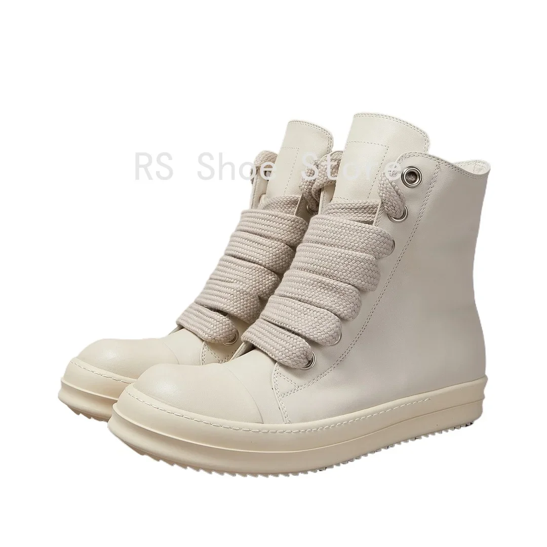 

Ro Men Sneaker Ivory White Leather High Top Shoe Jumbo Laces Ankle Boot Women Casual Shoes Zipper Gray Cowhide Boots Sneakers