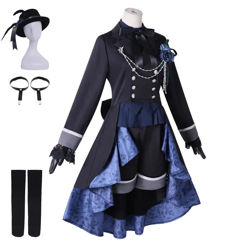 Tersedia Kostum Cosplay Anime Black Butler Ciel Phantomhive Butler Hitam Wig Ciel Phantomhive Mawar Hitam Setelan Pesta Halloween