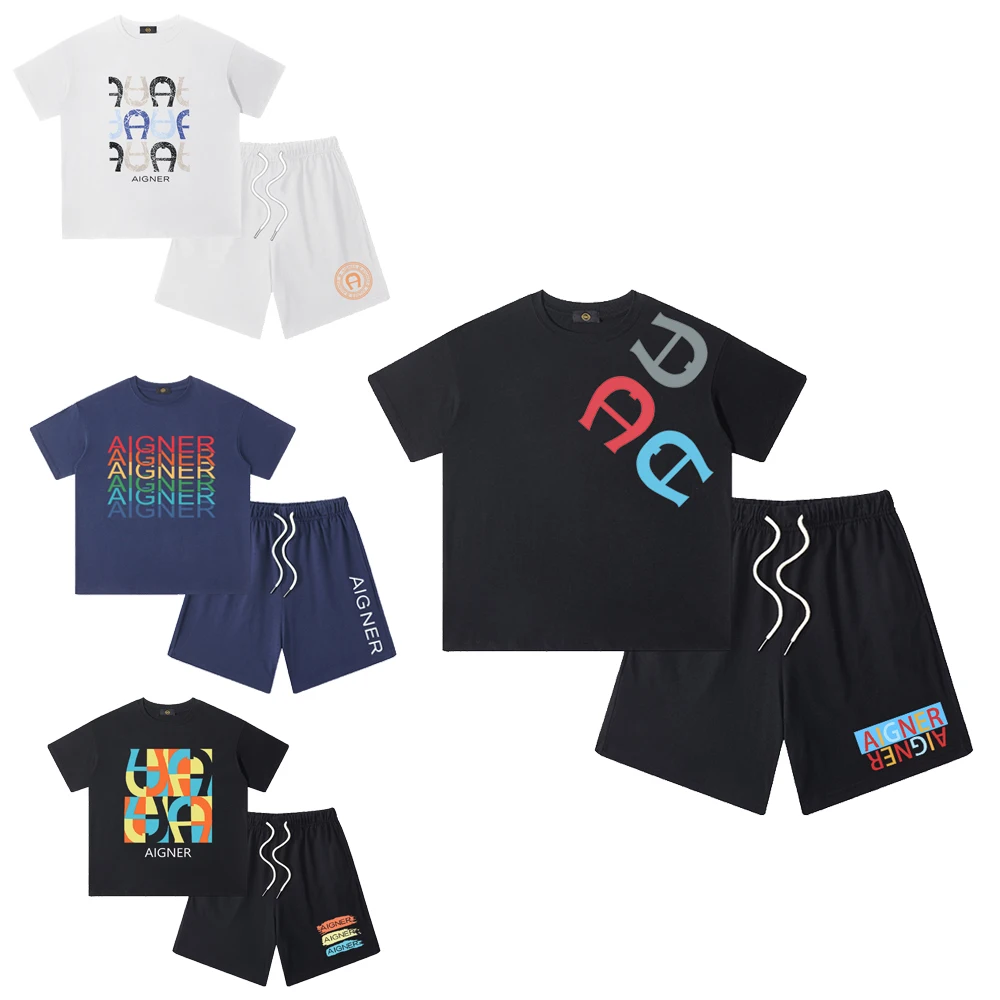 סט קיץ לילדים, חולצה קצרה ומכנסיים רחבים לילדים, כותנה נושמת ונוחה 2 חלקים לתינוקות בנים