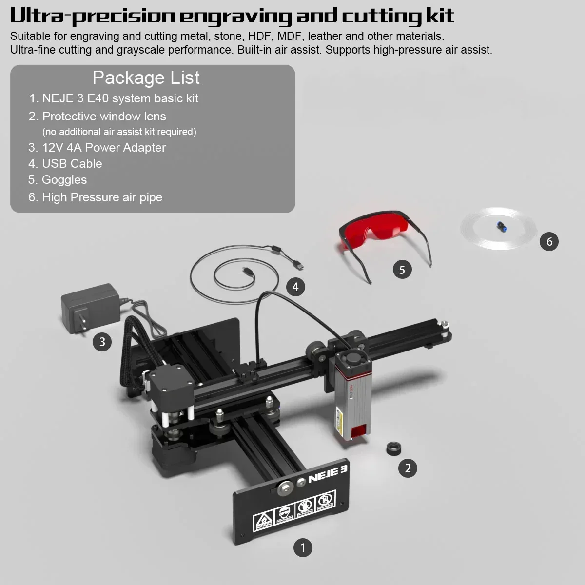 Hot Sale NEJE 3 E40 Laser Engraving Machine 32-bit DIY Laser Engraver Metal Cutting 3D Printer With Safety Protection CNC Laser
