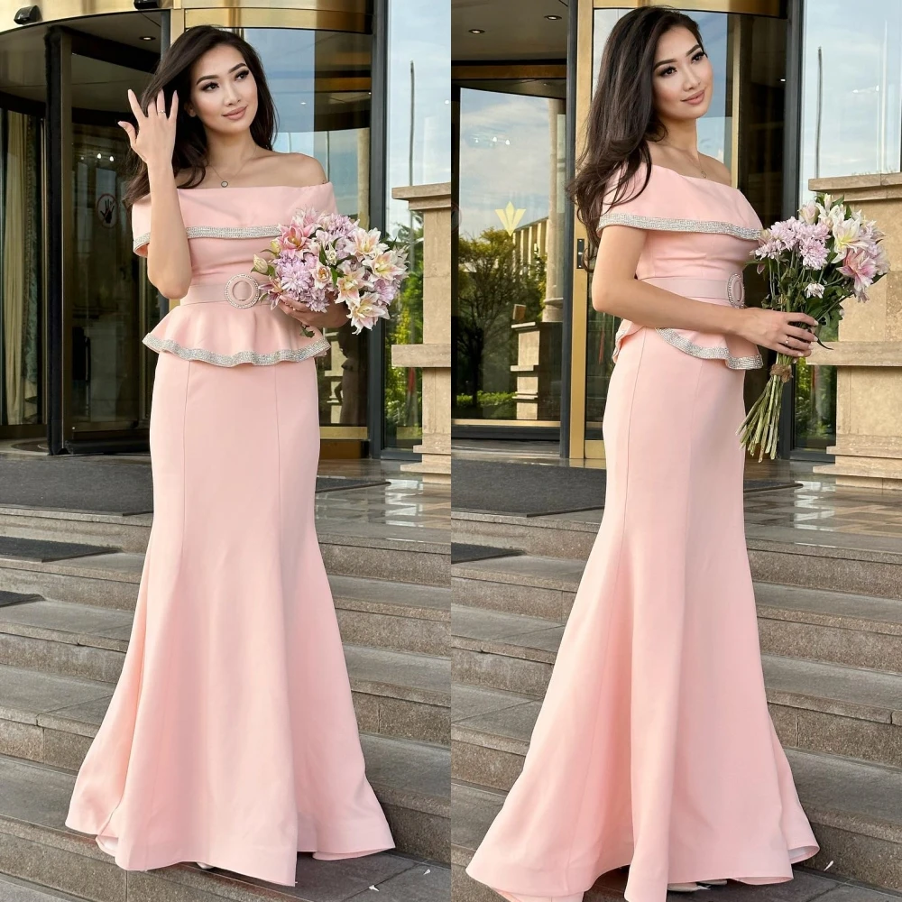 

Customized Elegant Bateall Mermaid Prom Dress Floor Length Formal Ocassion Gown Satin birthday dress for women luxury 2023