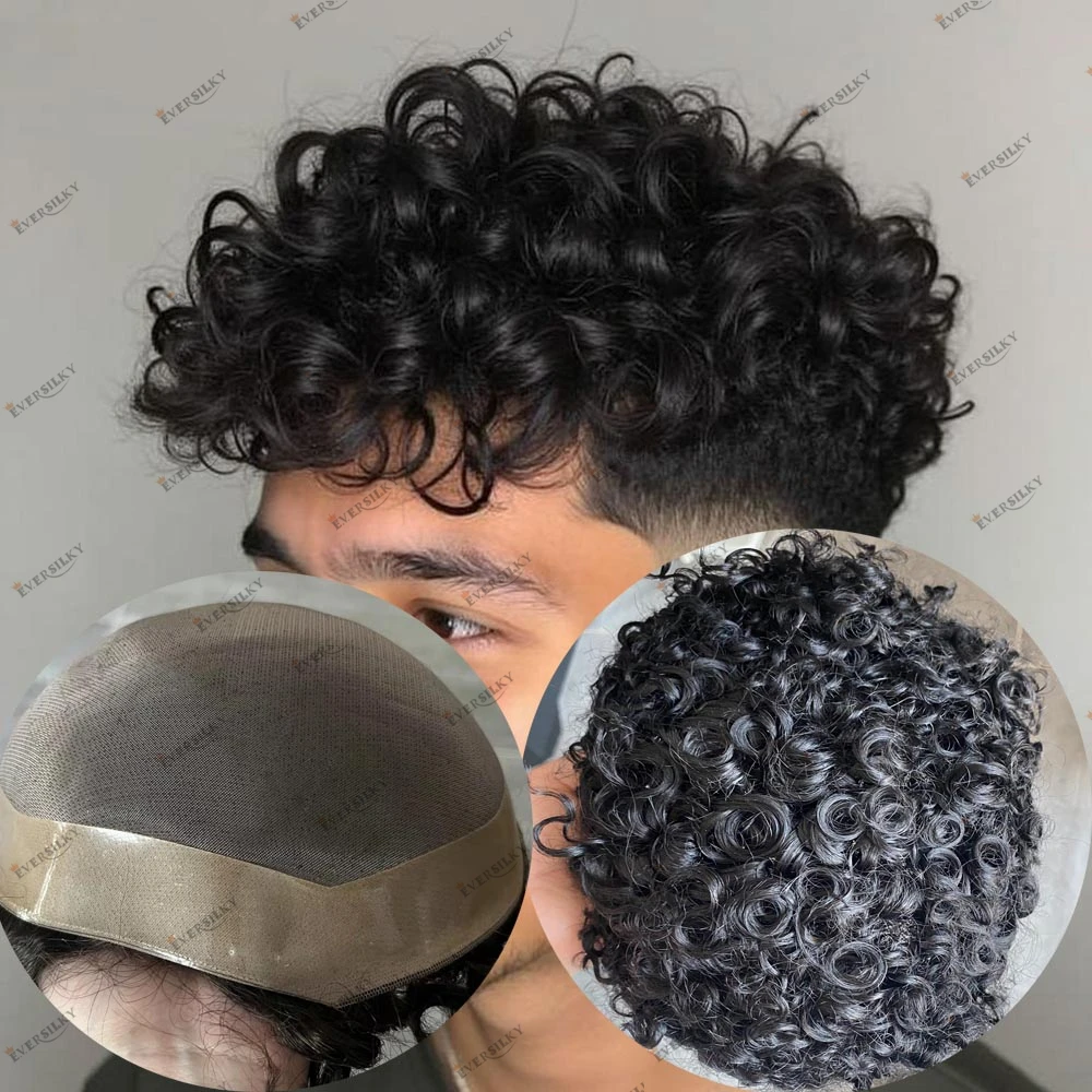 Virgin Human Hair Mono NPU Men's Natural Hairline Prosthesis for Hairloss 18mm 20mm 25mm Curly Styles Durable Men Toupee Cheap