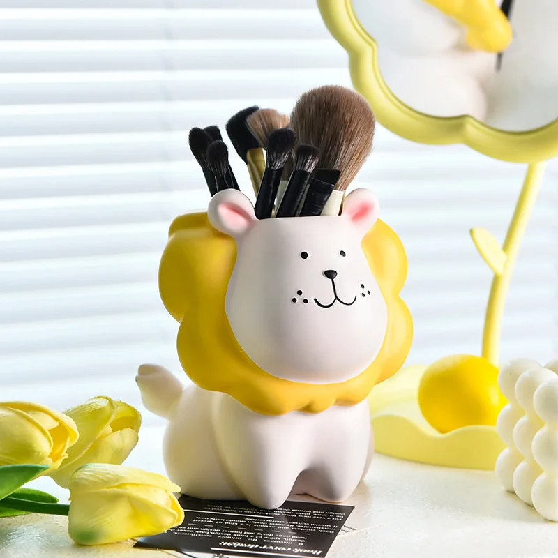 Organizador de brochas de maquillaje de León, cubo para brochas de maquillaje multifuncional, lápiz de cejas de alta gama, caja de almacenamiento de herramientas cosméticas