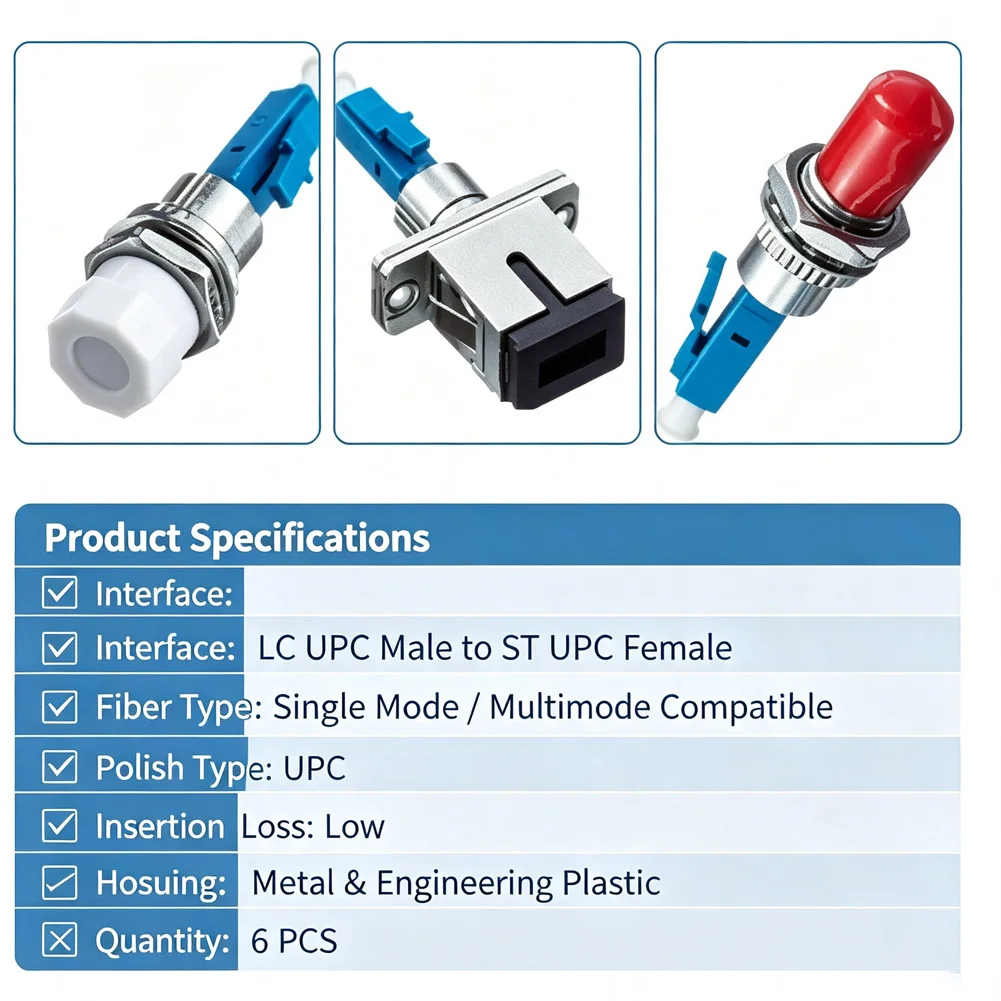 For Network Installation LC Male To ST Female Adapter Zirconia Ferrule Adapter Mixed Color High Dimensional Accuracy