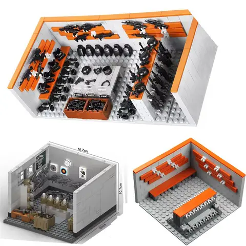 MOC 세트 WW2 SWAT 군사 무기 룸 건 액세서리, 건설 빌딩 블록 장난감, 클래식 군인 벽돌 호환