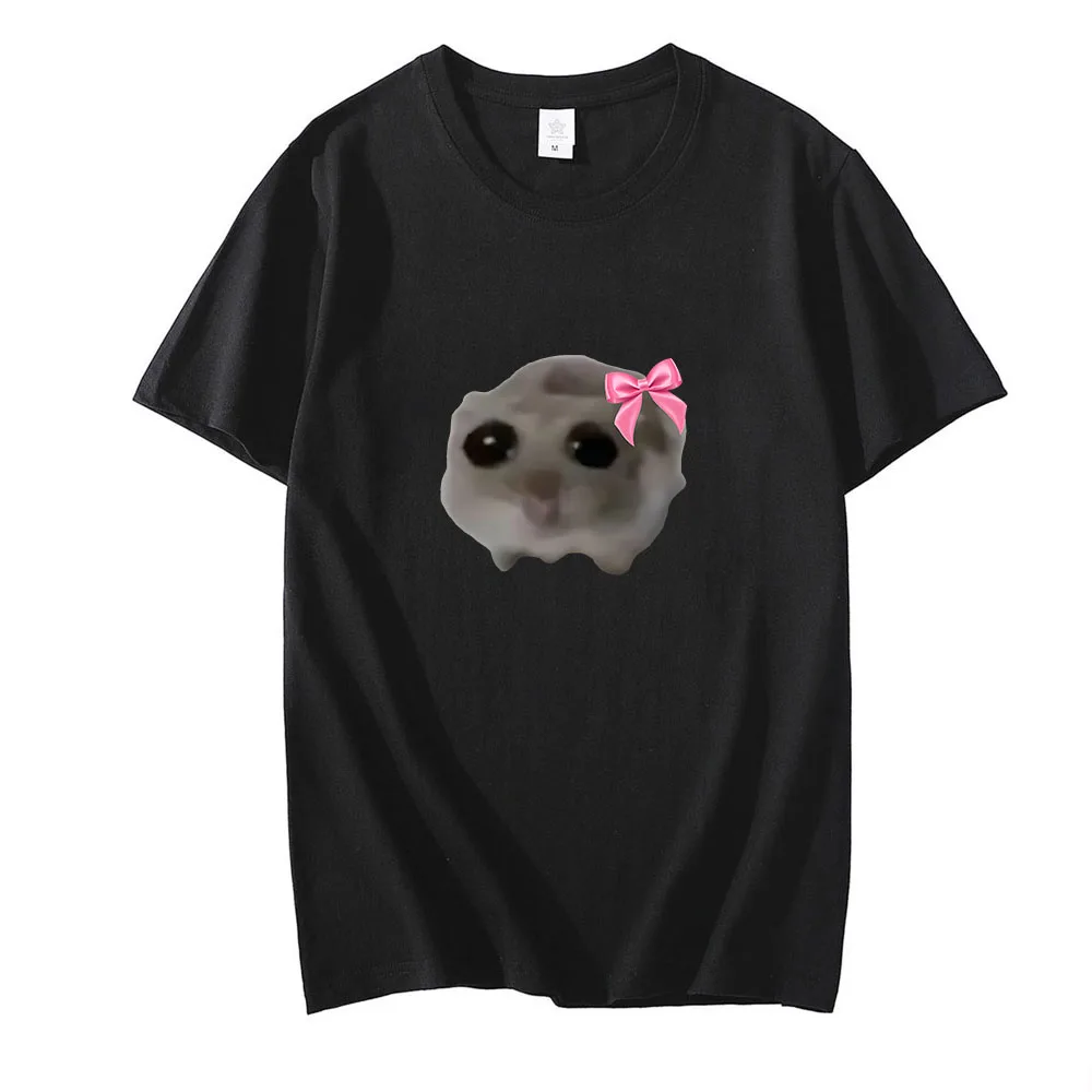 Camisetas con estampado de hámster triste para Hombre, Camiseta Kawaii de 100% algodón con estampado gráfico de dibujos animado