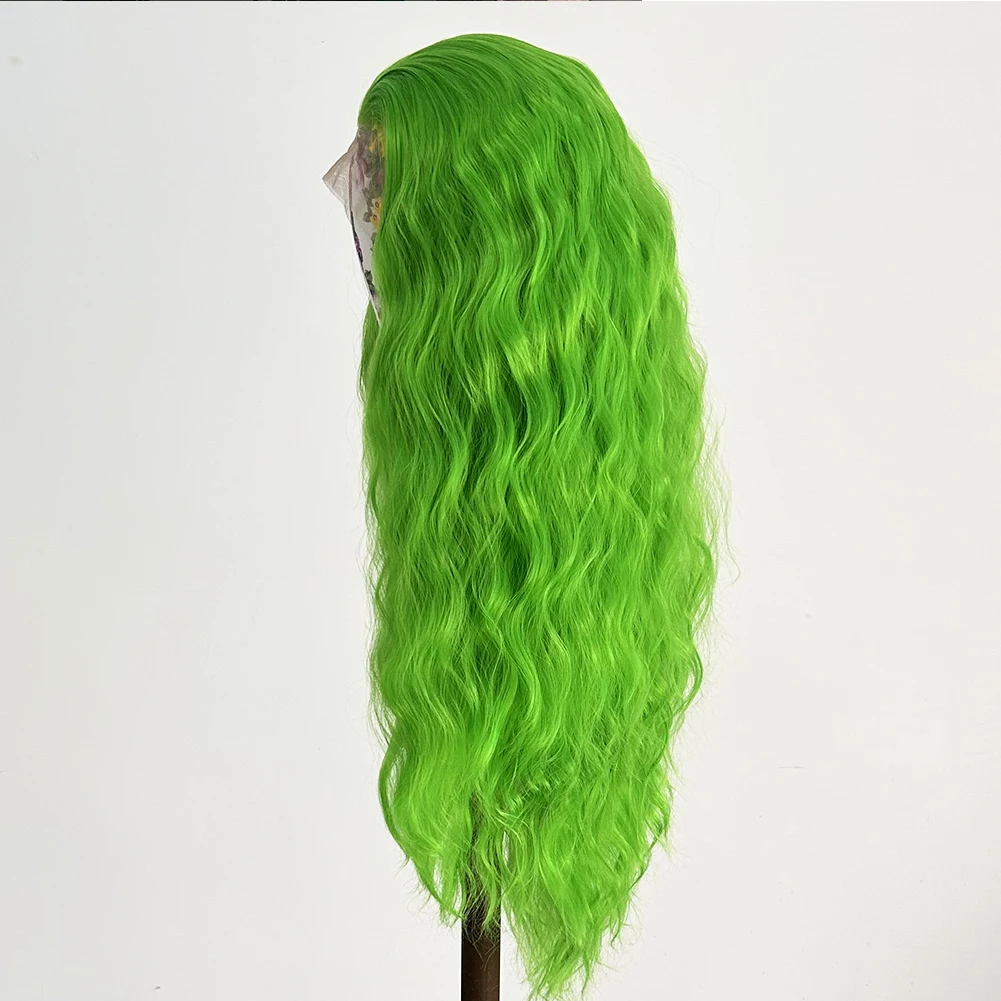 UNIQUEWIG High Temperature Synthetic Lace Front Wig Long Hair Green Deep Wave Wigs for Women Natural Hairline Glueless Lace Wig