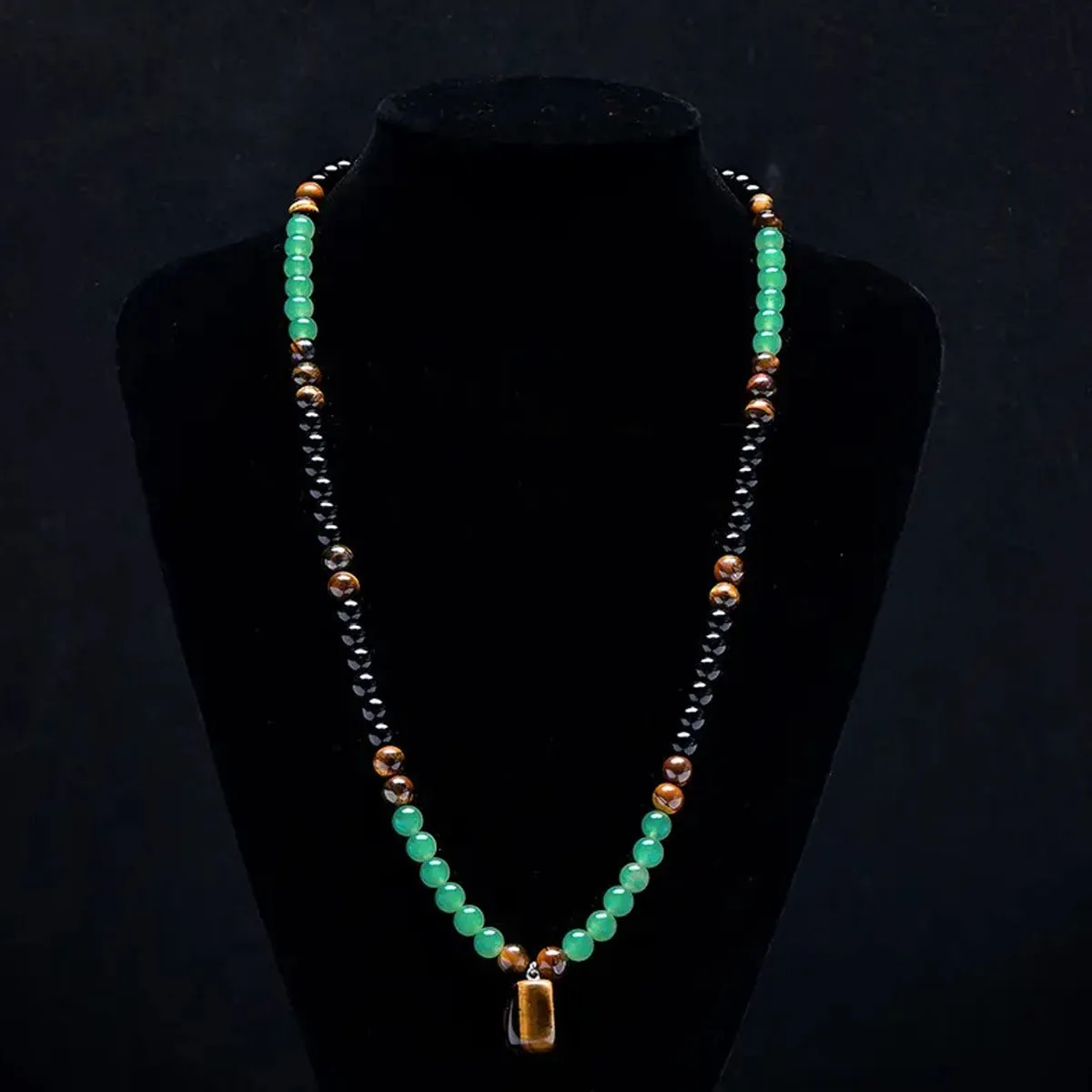 Tiger-eye square pendant necklace for wealth protection, string-shaped jewelry for both men and women, as a couple's accessory