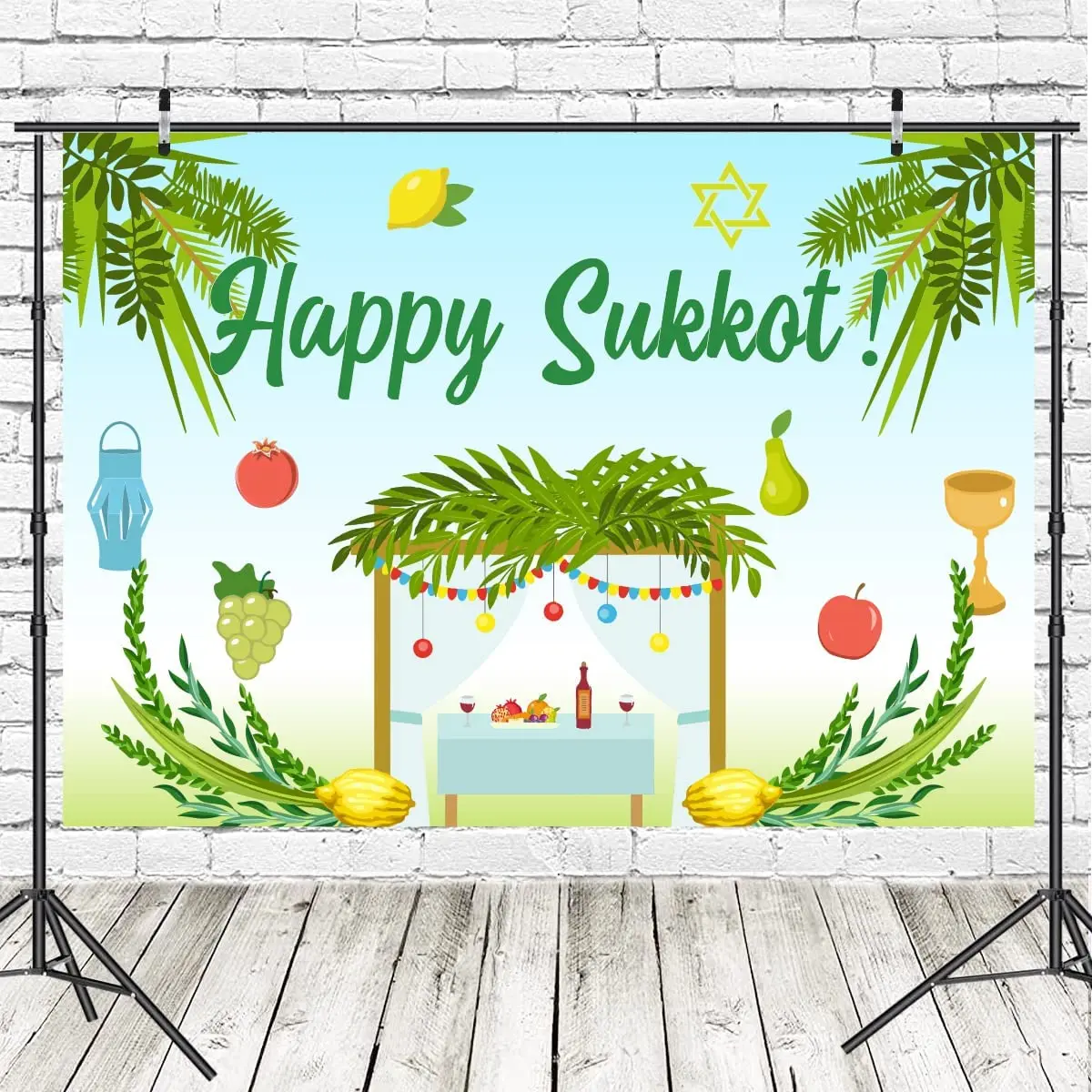 Cheereveal Happy Sukkot Backdrop Sukkah Jewish Holiday Decorations Happy Sukkot Background Photography Wall Hanging Party Decor